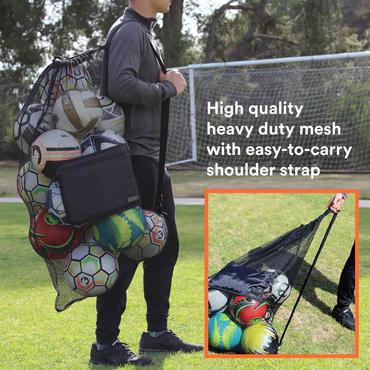 XL Heavy Duty Mesh Sports Gear Bag with Adjustable Shoulder Strap | 40" X 30" Jumbo Storage with Water Resistant Side Pocket for Soccer Balls, Swim Gear, Beach, Pool & Outdoor Equipment