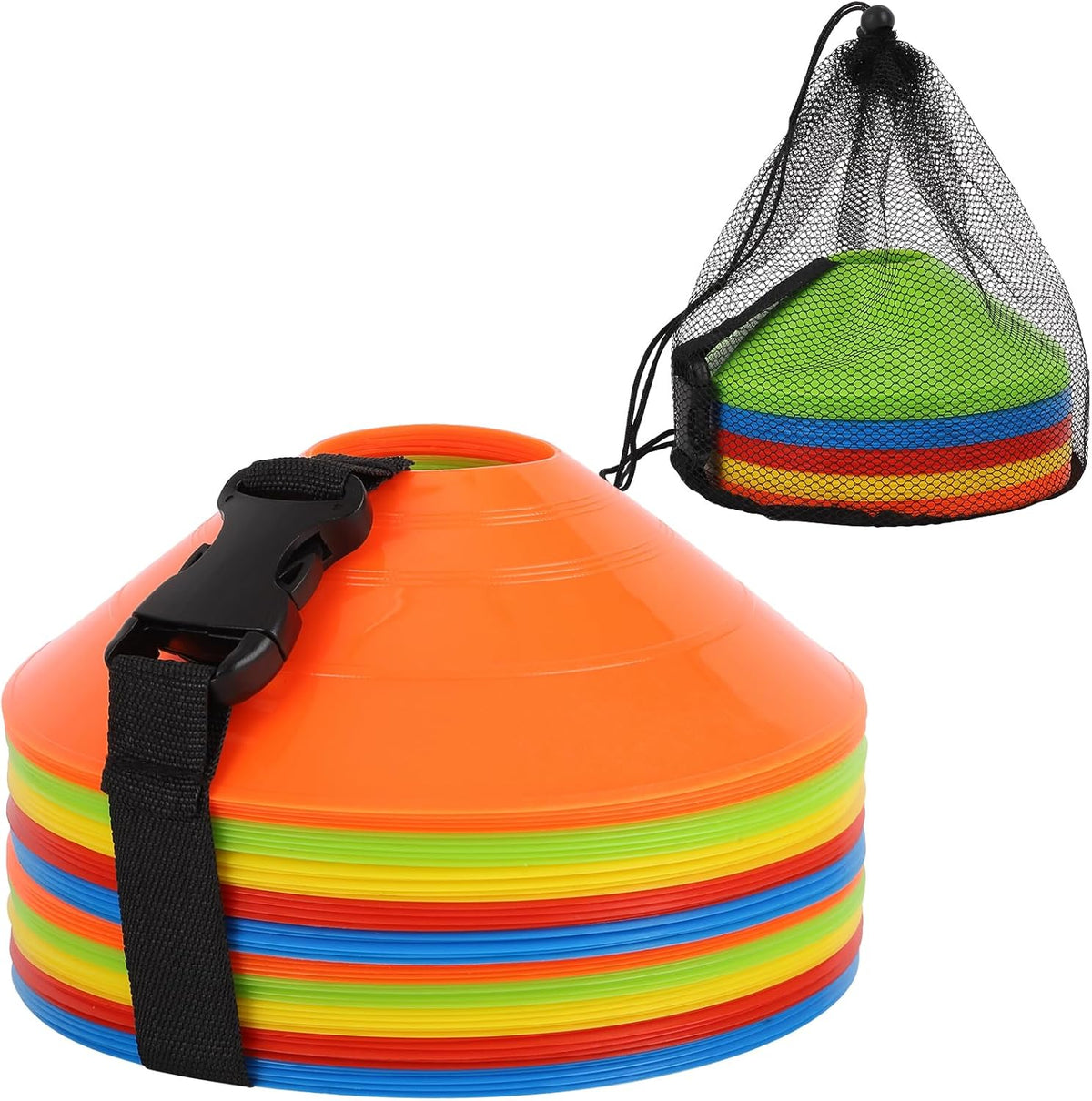Soccer Cones 15/25/30/50 Pack with Mesh Bag & Strap-Soccer Cones for Sports Training, Football, Basketball,Running Drills-Agility Cones for Indoor and Outdoor Games