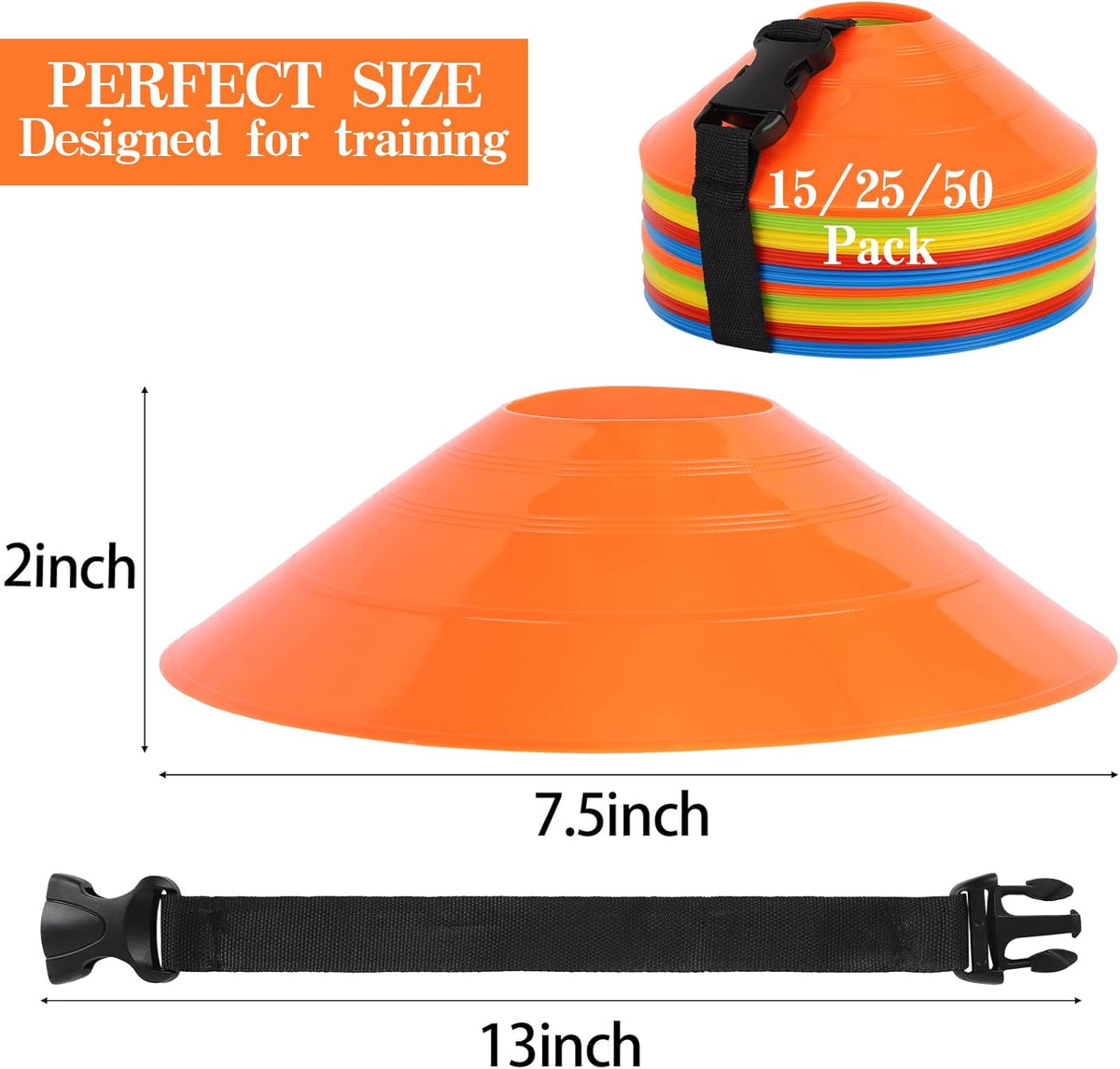Soccer Cones 15/25/30/50 Pack with Mesh Bag & Strap-Soccer Cones for Sports Training, Football, Basketball,Running Drills-Agility Cones for Indoor and Outdoor Games
